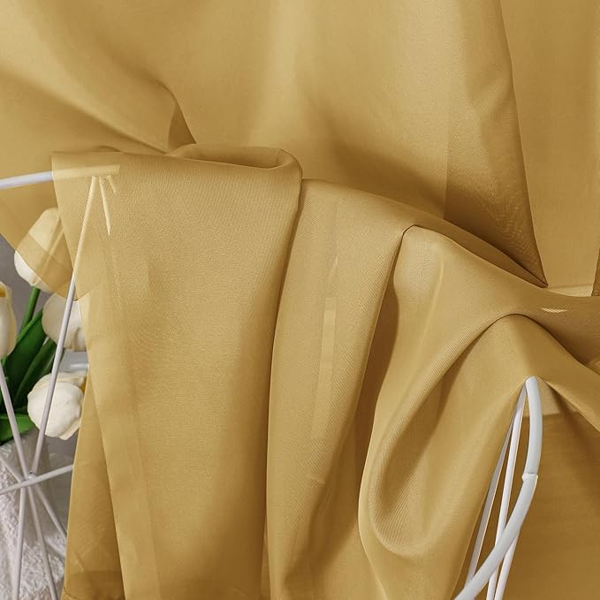 Chyhomenyc Gold Sheer Curtains 90 Inches Long 2 Panels, Light Filtering Gold Curtains for Living Room, Soft Gentle Voile Rod Pocket Bedroom Window Drapes, 59Wx90L Inch, 2PCS