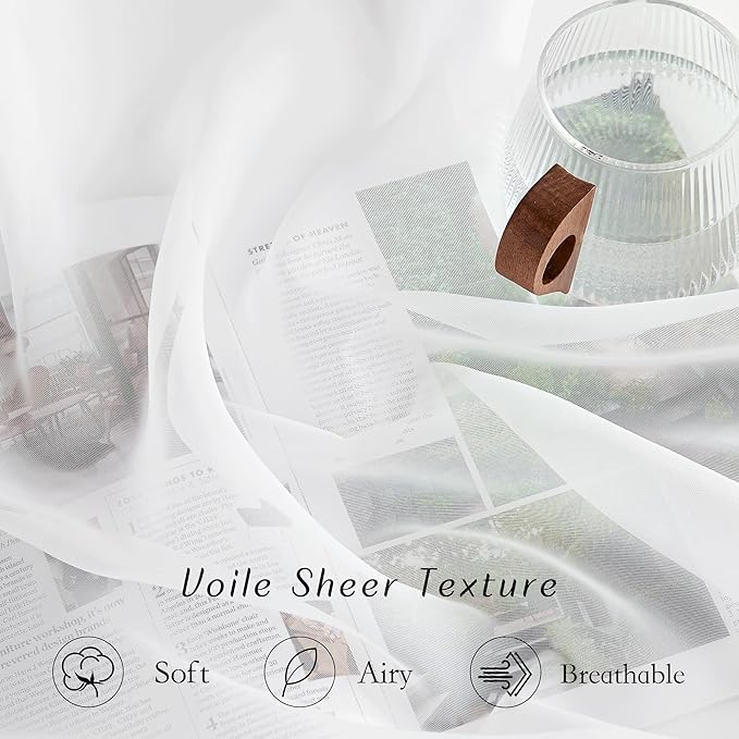NICETOWN Living Room Sheer Curtains 96 inches Long - Grommet Top Voile Sheer Lightweight Airy & Elegant Window Treatment Panels for Bedroom, Ivory, 2 Pieces, W54 x L96