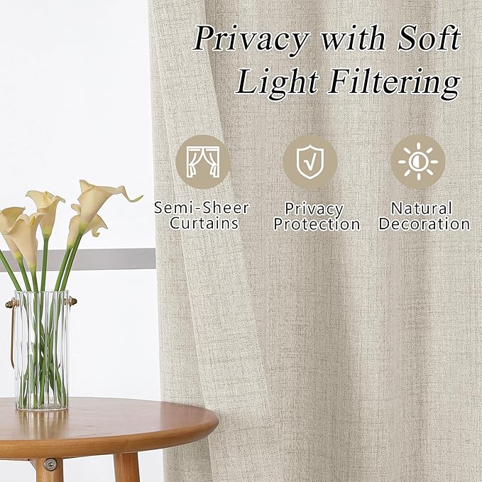 OVZME Natural Valance for Windows, Light Filtering Faux Linen Textured Small Kitchen Valances for Windows, Dual Rod Pocket Farmhouse Short Curtain for Bathroom Basement, 60Wx22L inch, 1 Piece