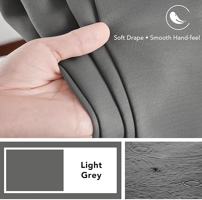 Deconovo Blackout Curtains, Thermal Insulated, W70 x L108 2 Panels, Back Tab, Machine Washable, Room-Darkening Drapes for Bedroom/Living Room Light Grey