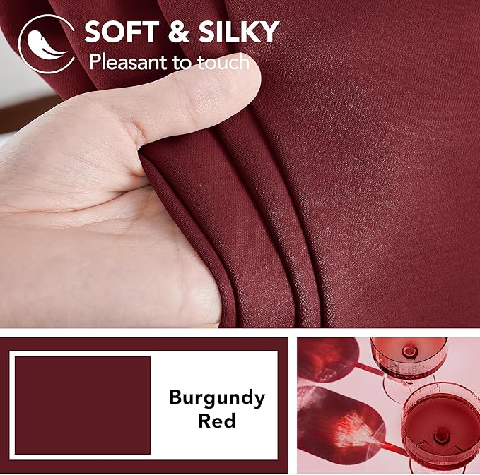 Deconovo Rod Pocket and Back Tab Curtains Solid Thermal Insulated Blackout Curtains for Bedroom 52Wx63L Inch Burgundy Red 2 Panels