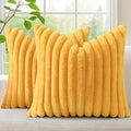 decorUhome Summer Cozy Faux Fur Throw Pillow Covers 20x20 Set of 2 Decorative Soft Plush Striped Modern Farmhouse Boho Couch Pillow Cases with Velvet Back for Sofa Bed Living Room, Mustard Yellow