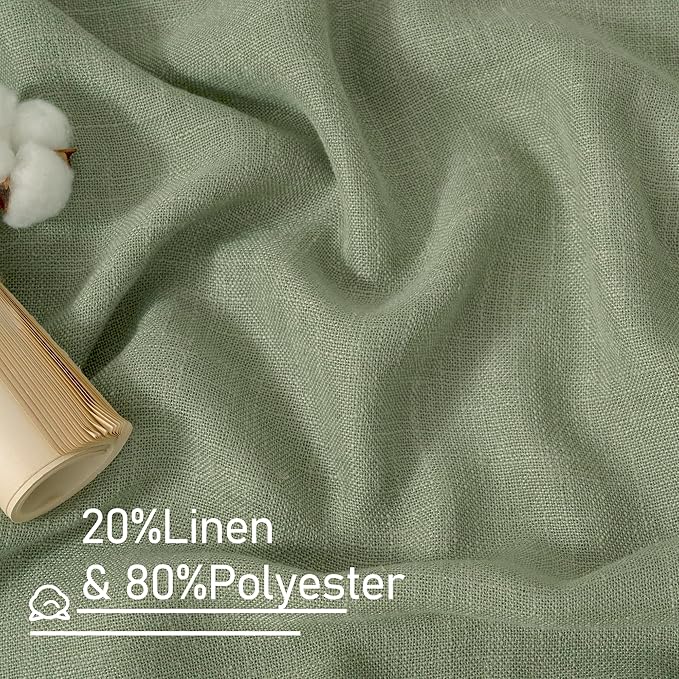 LAMIT Sage Green Linen Curtains 63 Inch for Bedroom, Light Filtering Neutral Semi Sheer Window Curtains Back Tab and Rod Pocket Christmas Panels, 2 Panels, 52 x 63 Inch