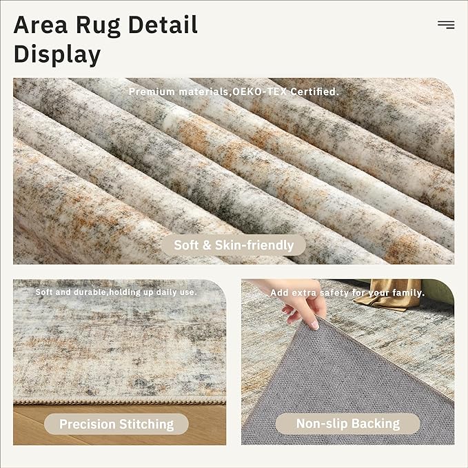 Abstract Rug 5x7 Machine Washable Area Indoor Orange Low Pile Non-Slip Foldable Thin Accent Rugs for Bedroom Living Room Dining Room