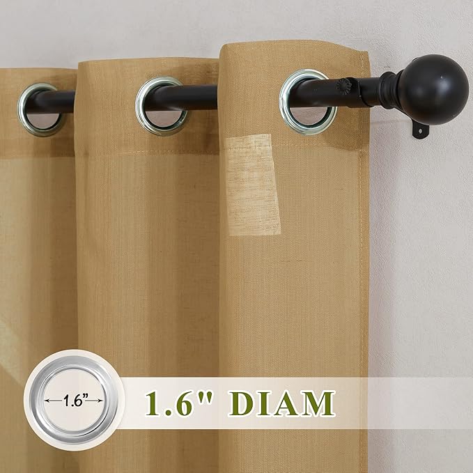 NICETOWN Linen Blend Semi Sheer Curtains for Boys Bedroom, Grommet Semitransparent Privacy with Light Filtering Window Drapes for Bedroom/Living Room, Camel, W36 x L63, 2 Pieces