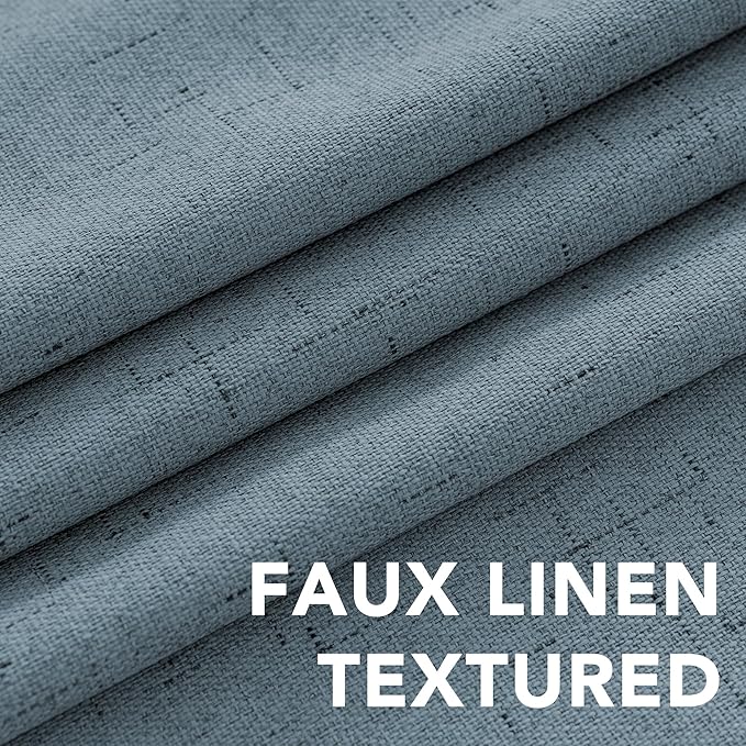 H.VERSAILTEX Linen Blackout Curtains 45 Inches Long 100% Blackout Thermal Insulated Textured Linen Look Curtain Draperies Anti-Rust Grommet, Energy Saving with White Liner, 2 Panels, Stone Blue