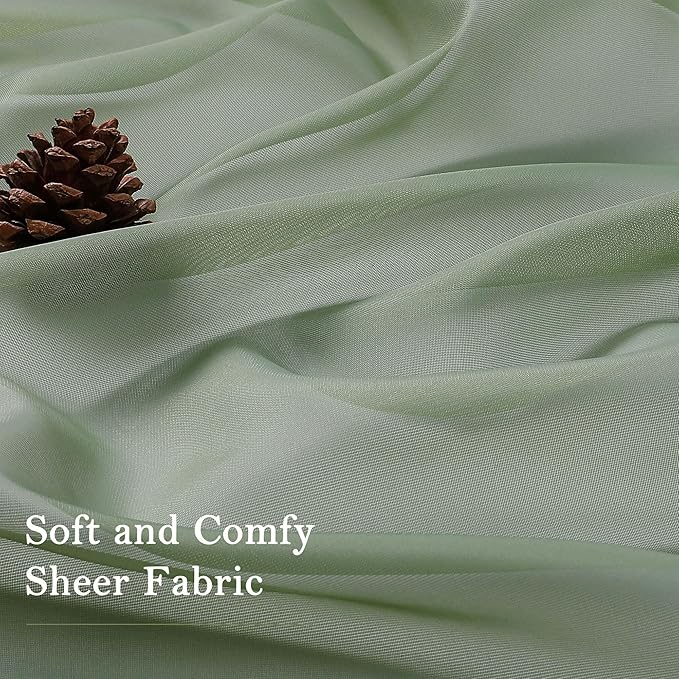 Lecloud Sage Green Sheer Curtains 120 Inches Long 2 Panels, Extra Wide Farmhouse Airy Voile Window Curtains, Solid Sheer Curtain Drapes for Living Room Balcony Big Windows, 59" W x 120" L