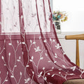AmHoo 2 Panels Embroidered Leaf Pattern Semi Sheer Curtains Foliage Floral Voile Window Draperies Treatment for Bedroom Living Room Rod Pocket Burgundy Red 53 x 95 Inch