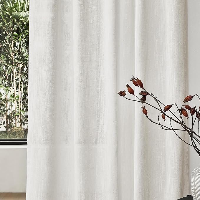 MYSKY HOME Short Curtains for Bedroom Small Windows, Light Filtering Sheer Drapes Boho Decor Country Style Kitchen Bathroom Panels Set, Light Filtering Privacy Blind, Beige White, 50x54, 2 Pieces