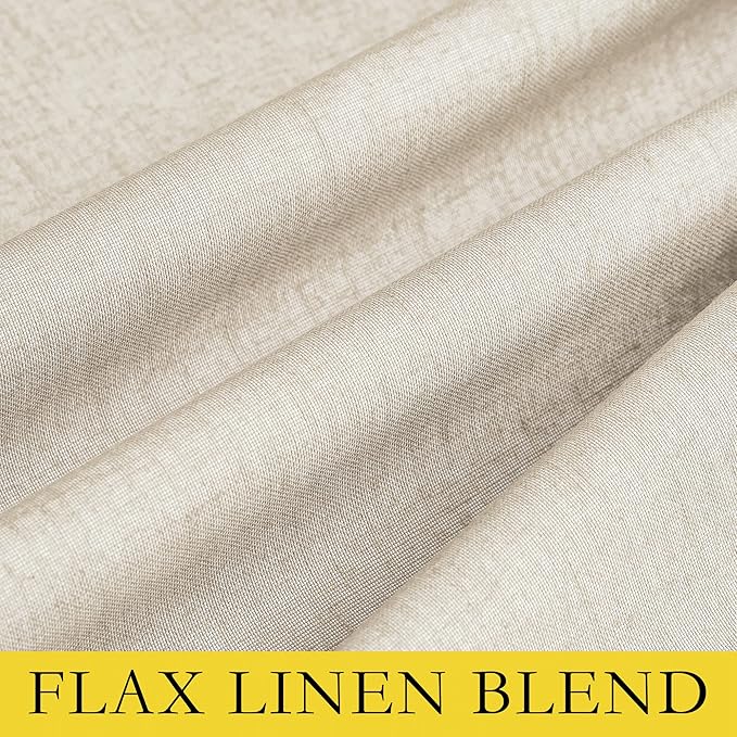 NICETOWN 100% Absolutely Blackout Linen Curtains with Thermal Insulated White Liner, Beige, W62, 2 Pieces, Noise Reducing Textured Linen Look Curtains for Windows 108 inch Length for Classroom