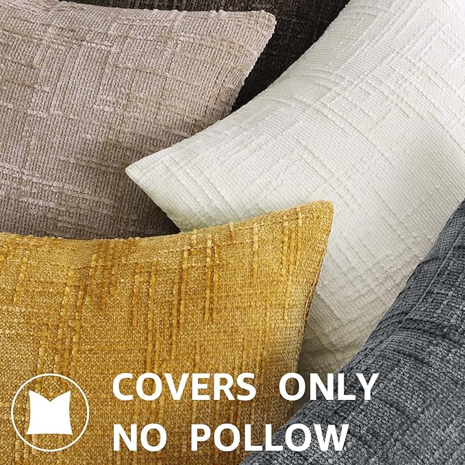 decorUhome Summer Cream White Chenille Throw Pillow Covers 16x16 Set of 2 Textured Soft Cozy Slubby Couch Pillow Covers Modern Farmhouse Boho Decorative Pillow Cases for Bed Sofa Living Room
