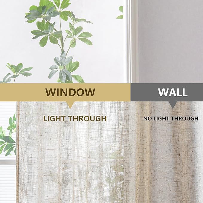 MYSKY HOME Short Linen Curtains 36 Inch Length for Kitchen Window, Over Sink Semi Sheer Light Filtering Panels Rod Pocket Tiers Drapes for Basement Bathroom Window, 2 Panels, Linen, 30 x 36 Inch