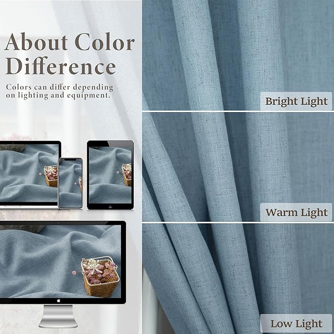 Light Blue Curtains 72 Inch Length for Boys Room 2 Panels Back Tab Pocket Light Diffusing Country Farmhouse Boho Slate Blue Curtain for Bedroom Living Room Door 52x72 Inches Long Dusty Stone Blue Grey