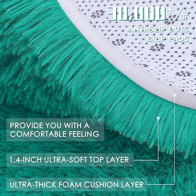 OLANLY 5x8 Machine Washable Large Area Rugs for Living Room, Bedroom, Soft Fluffy Shaggy Bedside Rug, Indoor Floor Carpet for Kids Girls and Boys, Dorms, Nursery, Home Decor Aesthetic, Teal Green