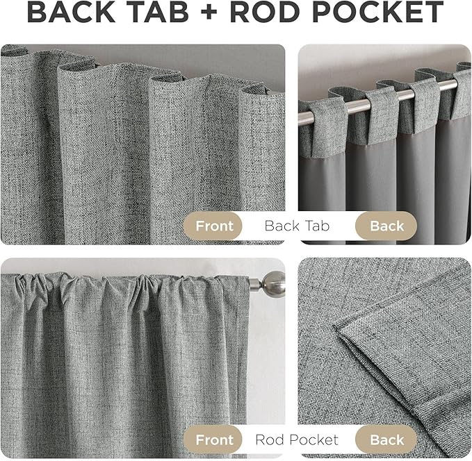 Joydeco Blackout Curtains for Bedroom - 100% Light Blocking 2 Panels Light Grey Drapes 42" W x 72" L, Thermal Insulated Room Darkening Curtains, Linen Textured for Living Room, Rod Pocket & Back Tabs