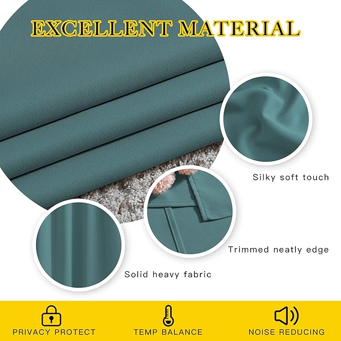 NICETOWN Room Darkening Extra Long Curtains - Home Fashion Ring Top Thermal Insulated Weighted Large Window Treatment Drapes for Nursery (W80 x L108, Sea Teal, Set of 2)
