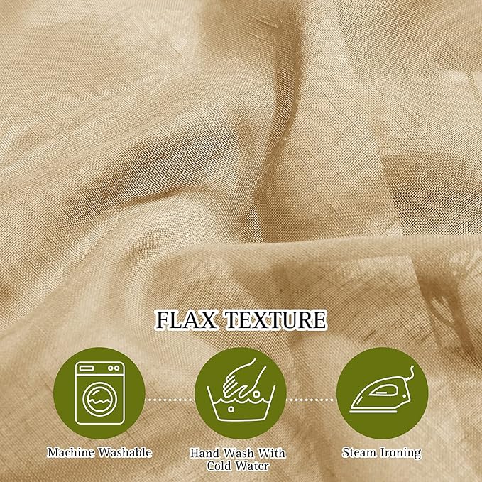 NICETOWN Sheer Linen Curtains for Sliding Glass Door, Grommet Semi Sheer Linen Blend Window Drapes Privacy with Light Filtering for Bedroom/Living Room, Camel, W70 x L84, 2 Panels