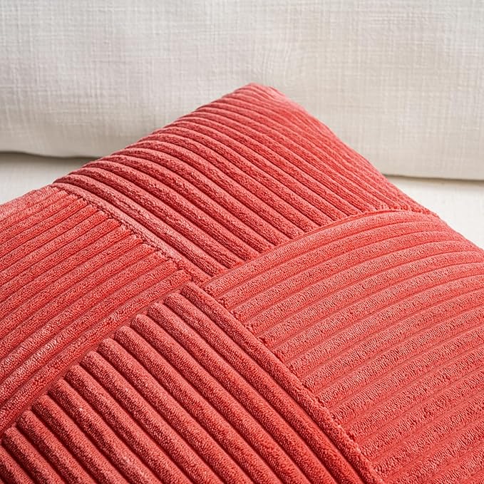 Fancy Homi 2 Packs Red Euro Decorative Throw Pillow Covers 26x26 Inch for Couch Bed Sofa, Holiday Christmas Home Decor Gift, Soft Corss Corduroy Patchwork Textured Square Cushion Case 66x66 cm