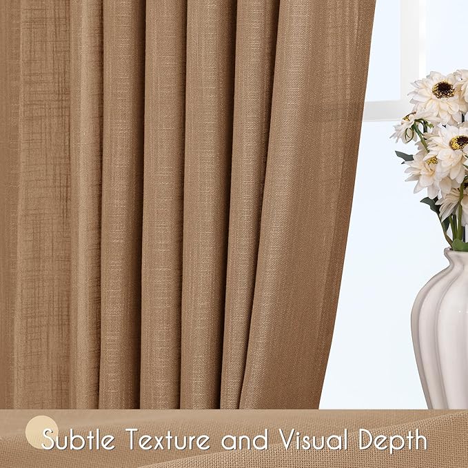 Brown Curtains for Living Room Back Tab Modern Farmhouse Semi Sheer Curtains 90 inches Long 2 Panels Set Muted Neutral Window Curtain for Dining Room Bedroom 52x90