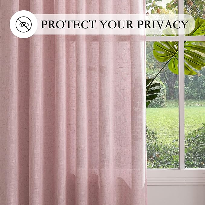 MYSKY HOME 96 Inches Length Pink Curtains for Girls Bedroom Living Room Semi Sheer Light Filtering Nursery Window Drapes, Soft Modern Decor Country Style Back Tab, 50" x 96", Light Pink, 2 Panels