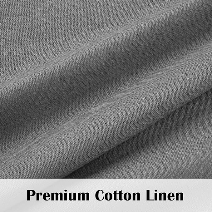 Boho Kitchen Curtains 24 Inch Length, Farmhouse Cotton Linen Tier Curtain, Rustic Button Short Curtains for Windows, Grey Country Cafe Drapes, Rod Pocket Small Window Curtain for Kitchen, 26x24