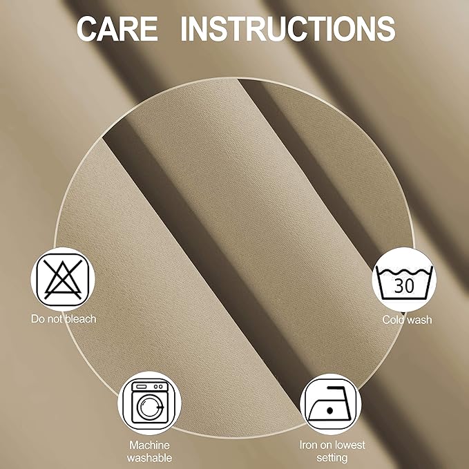 LEMOMO Beige Thermal Blackout Curtains/38 x 84 Inch/Set of 2 Panels Room Darkening Curtains for Bedroom