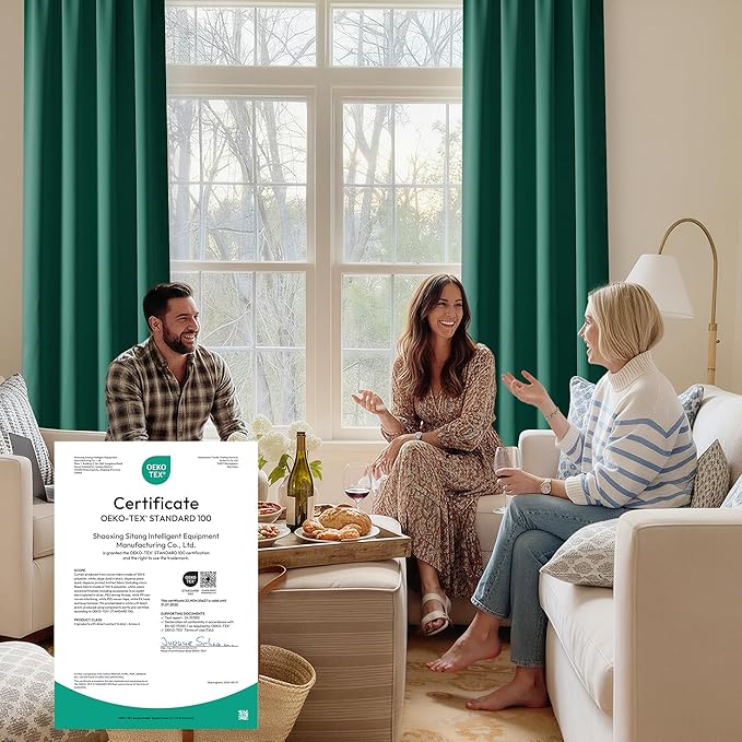 RYB HOME Bedroom Blackout Curtains 72 inches Long, 100% Blackout Thermal Insulated Noise Reducing Curtains for Living Room Nursury, 62 inches Wide by 72 inches Long, Dark Green