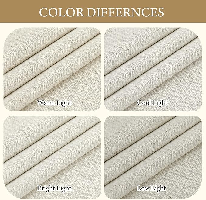 RYB HOME Cream White Linen Blackout Curtains, 100% Blackout Thermal Insulated Boho Farmhouse Window Curtain Panels for Living Room, Back Tab & Rod Pocket, 52" W x 90" L, 2 Panels Set