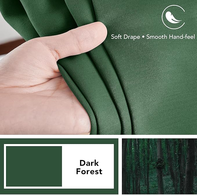 Deconovo Blackout Curtains, Thermal Insulated, W52 x L63 2 Panels, Back Tab, Machine Washable, Room-Darkening Drapes for Bedroom/Living Room Dark Forest