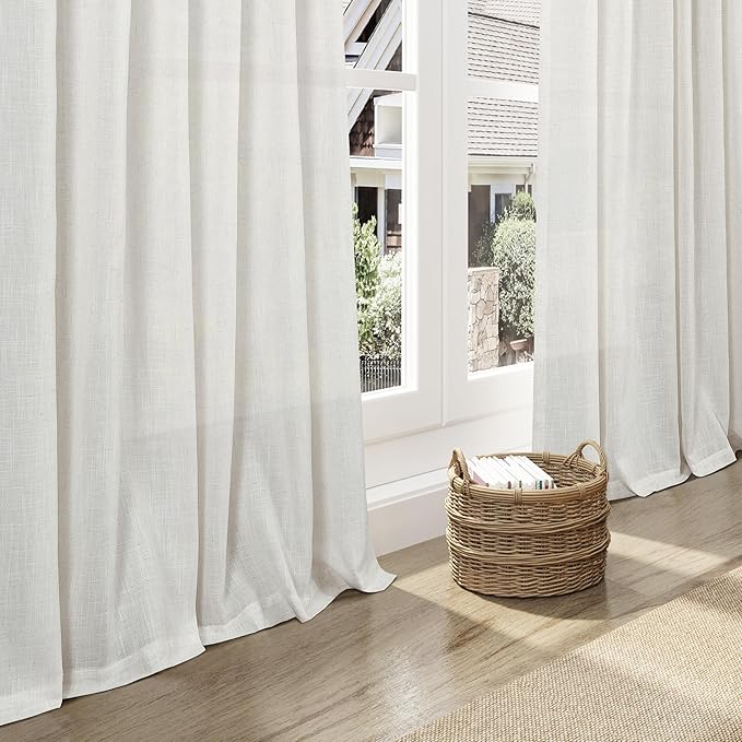 Nanspring Natural Linen Curtains 63 Inch Length for Living Room Country Light Filtering Semi Sheer Curtains Farmhouse Decor Curtain for Bedroom Dinner Room Back Tab and Rod Pocket 52x63, 2 Panels