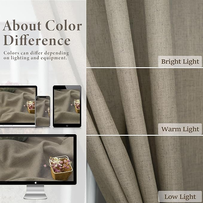 Pitalk Taupe Curtains 84 Inches Long for Living Room 2 Panel Sets Burlap Curtain Back Tab Neutral Modern Farmhouse Window Privacy Semi Sheer Linen Drape Pinch Pleated Look Curtain Dark Brown 84 Length