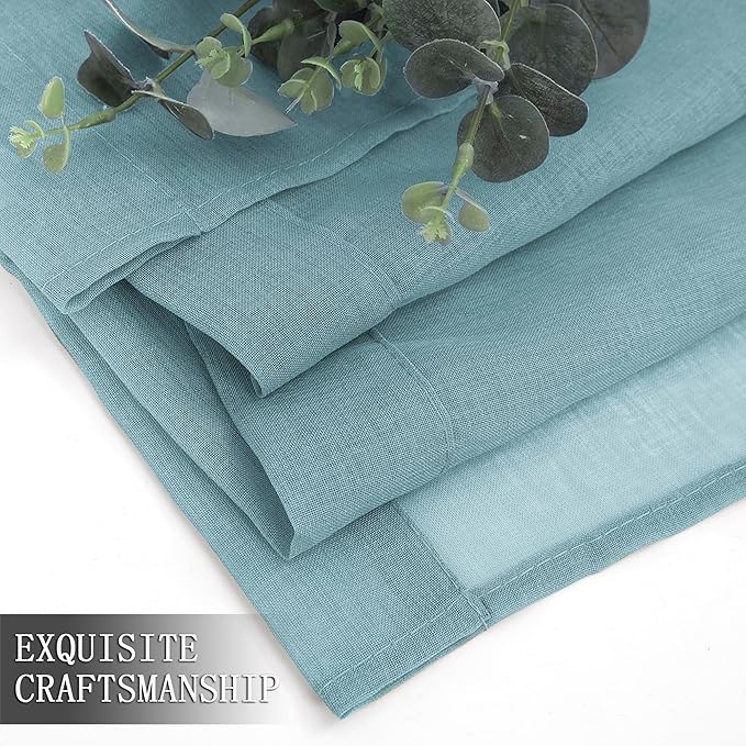 Tollpiz Short Sheer Tier Curtains Linen Textured Half Kitchen Curtain Sheers Light Filtering Rod Pocket Voile Small Curtain for Bathroom, 25 x 24 inches Long, Dusty Blue, Set of 2 Panels