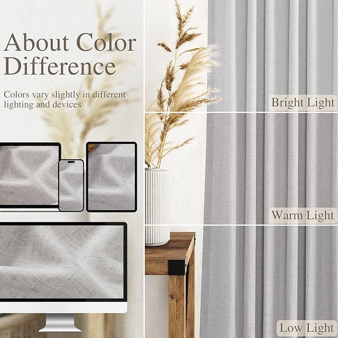 Grey Linen Curtains 102 Inches Long for Living Room 2 Panel Set Back Tab Rod Pocket Semi Sheer Curtains Light Filtering Burlap Extra Long Drapes Neutral Farmhouse Decor for High Window 40x102