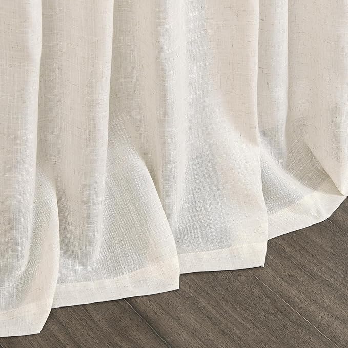 Nanspring Modern Linen Curtains for Living Room 90 Inches Long Light Filtering Semi Sheer Curtain Back Tab Neutral Luxury Modern Farmhouse Decor Linen Blend Drapes for Bedroom 52x90, 2 Panels