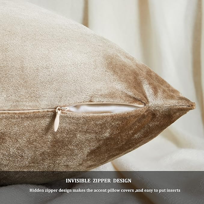 GIGIZAZA Decorative Throw Pillow Covers 24x24,Set of 2 Taupe Couch Pillow Covers,Velvet Pillow Square Cushion Covers