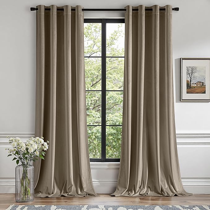 MIULEE Velvet Curtains Taupe Elegant Grommet Thermal Insulated Soundproof Room Darkening Curtains/Drapes for Classical Living Room Bedroom Decor 52 x 108 Inch Set of 2
