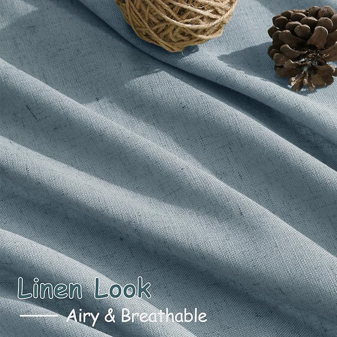 Nanspring Light Blue Linen Curtains 80 Inches Long 2 Panels Set for Living Room Bedroom Rod Pocket Back Tab Light Filtering Drape for Protect Privacy Curtain Modern Farmhouse Decor 52x80