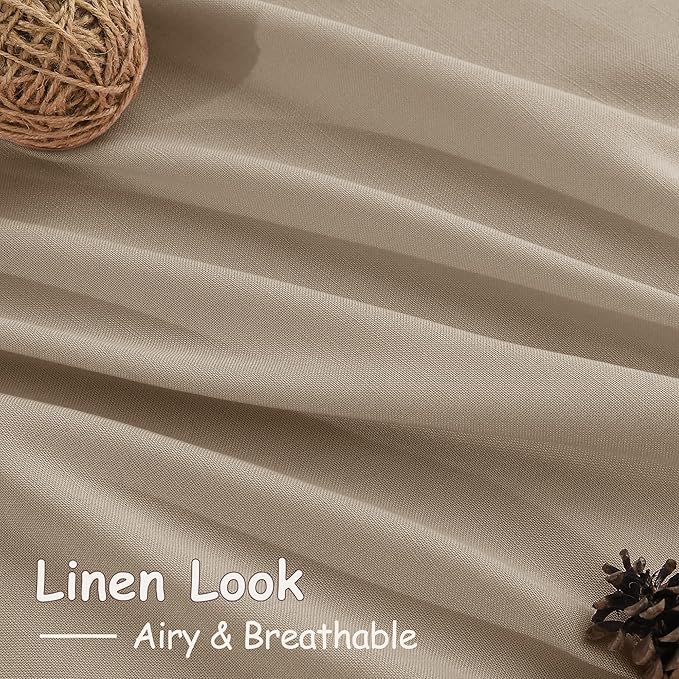 Sepia Beige Linen Curtains 108 Inches Long for Living Room Farmhouse Decor Light Filtering Semi Sheer Curtain Back Tab Rod Pocket Neutral Floor to Ceiling High Window for Bedroom 52x108, 2 Panels