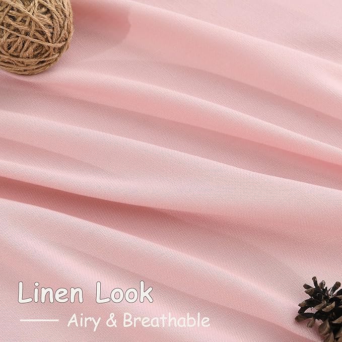Nanspring Pink Linen Curtains 102 Inches Long Rod Pocket Back Tab Drapes 2 Panels Set for Kids Light Filtering Semi Sheer Pink Curtain 102 Length for Patio Door Bedroom 52x102