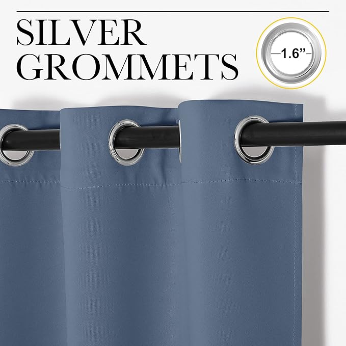 NICETOWN Kitchen Curtains Small Window Curtains & Drapes, Thermal Insulated Solid Grommet Panels for Cupboard, Loft, Cafe, Dining Room (Stone Blue, 42" W x 40" L, 2PCs)