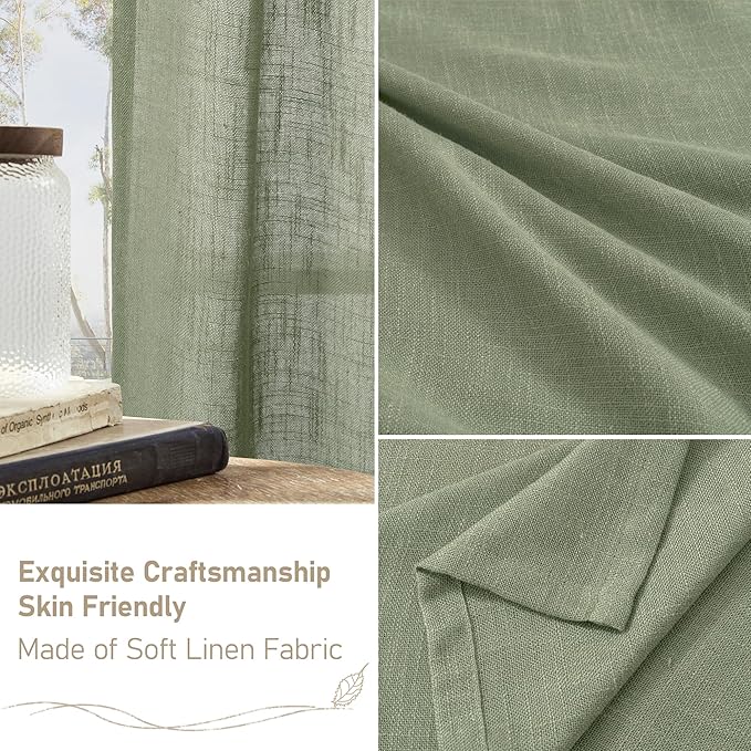 LAMIT Faux Linen Curtains 63 inches Long for Living Room, Sage Green Bronze Grommet Drapes Light Filtering Linen Textured Vertical Curtains for Farmhouse/Bedroom, 2 Panels, 38 x 63 Inch