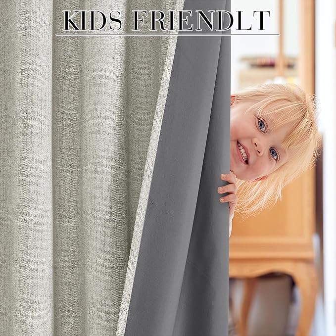 RYB HOME 100% Blackout Cream Curtains, Linen Texture Thermal Insulated Drapes for Bedroom/Living Room/Office/Nuesery, Privacy Farmhouse Full Blackout Window Treatment, W52xL84 Inch Long, 2 Panels
