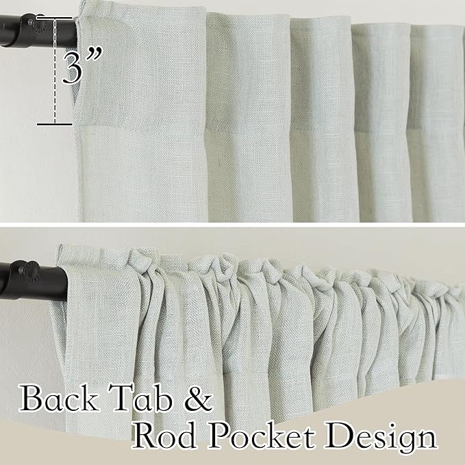 RYB HOME Linen Curtains 63 inch Length - Premium Flax Linen Material Soft Semi Sheer Half Privacy Protected for Livingroom, Bedroom, Farmhouse, W 52 x L 63 inch, 2 Panels, Sage Green