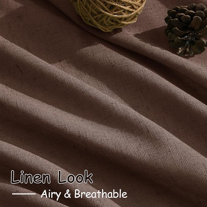 Nanspring Mocha Mousse Curtains 90 Inch Length 2 Panel Set Back Tab Rod Pocket Linen Boho Semi Sheer Light Filtering Neutral Farmhouse Decor for Living Room and Bedroom 52x90