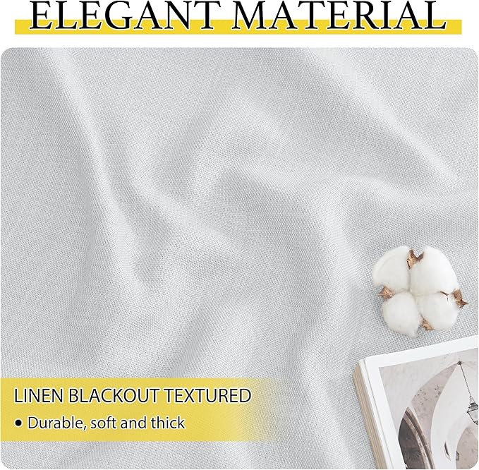 NICETOWN Faux Linen Greyish White Room Darkening Curtain Valances 36 inches Long, Grommet Energy Saving Thermal Window Tiers Short Curtains for Living Room/Bedroom, W34 x L36, 2 Panels