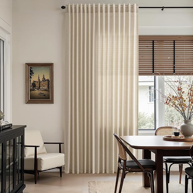 Nanspring Taupe Burlywood Curtains 90 Inches Long for Living Room Linen Blend Semi Sheer Country Farmhouse Decor Curtains Back Tab Privacy Burlap Textured Curtain for Bedroom 52x90, 2 Panels