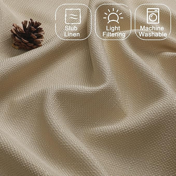 Chyhomenyc Camel Short Curtain Valance for Windows, Faux Linen Textured Half Window Curtains, Burlap Solid Topper Small Curtain Valance for Bathroom Laundry Basement, 60Wx18L Inch, 1 Piece