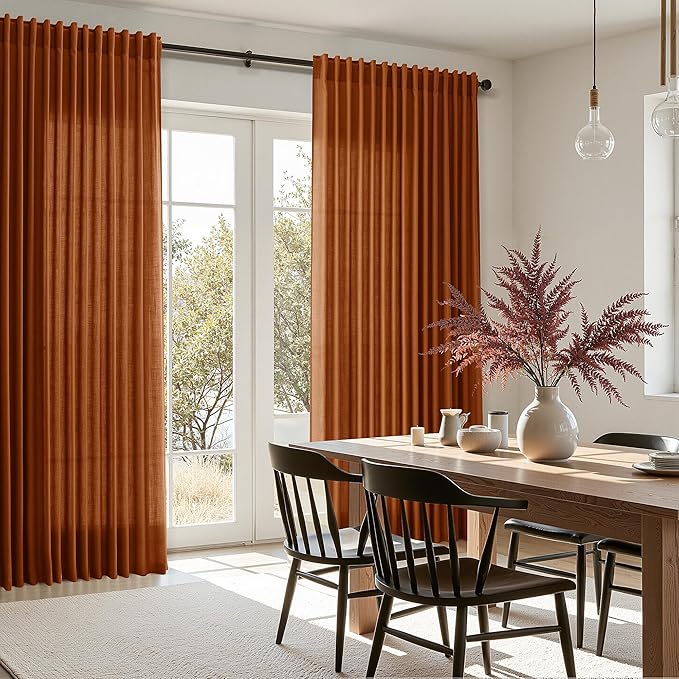 Nanspring Rust Linen Curtains for Living Room 72 Inches Long Light Filtering Semi Sheer Curtain Back Tab and Rod Pocket Vintage Rustic Luxury Home Decor Drapes for Bedroom Office 52x72, 2 Panels