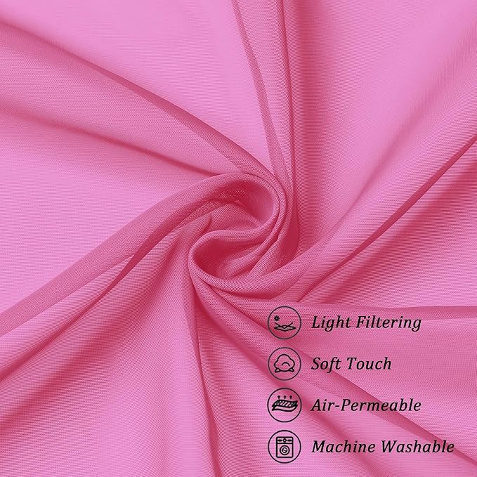 Chyhomenyc Sheer Hot Pink Tier Curtains 24 Inch Length Set, Small Window Kitchen Curtains for Bathroom Living Room Basement, Farmhouse Short Voile Curtain 42Wx24L, Rod Pocket, 2 PCS