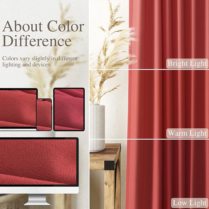 Nanspring Christmas Red Linen Curtains 84 Inch Length 2 Panels Set for Living Room Light Filtering Semi Sheer Curtain Back Tab Vintage Rustic Luxury Home Decor Neutral Drapes for Bedroom Office 52x84